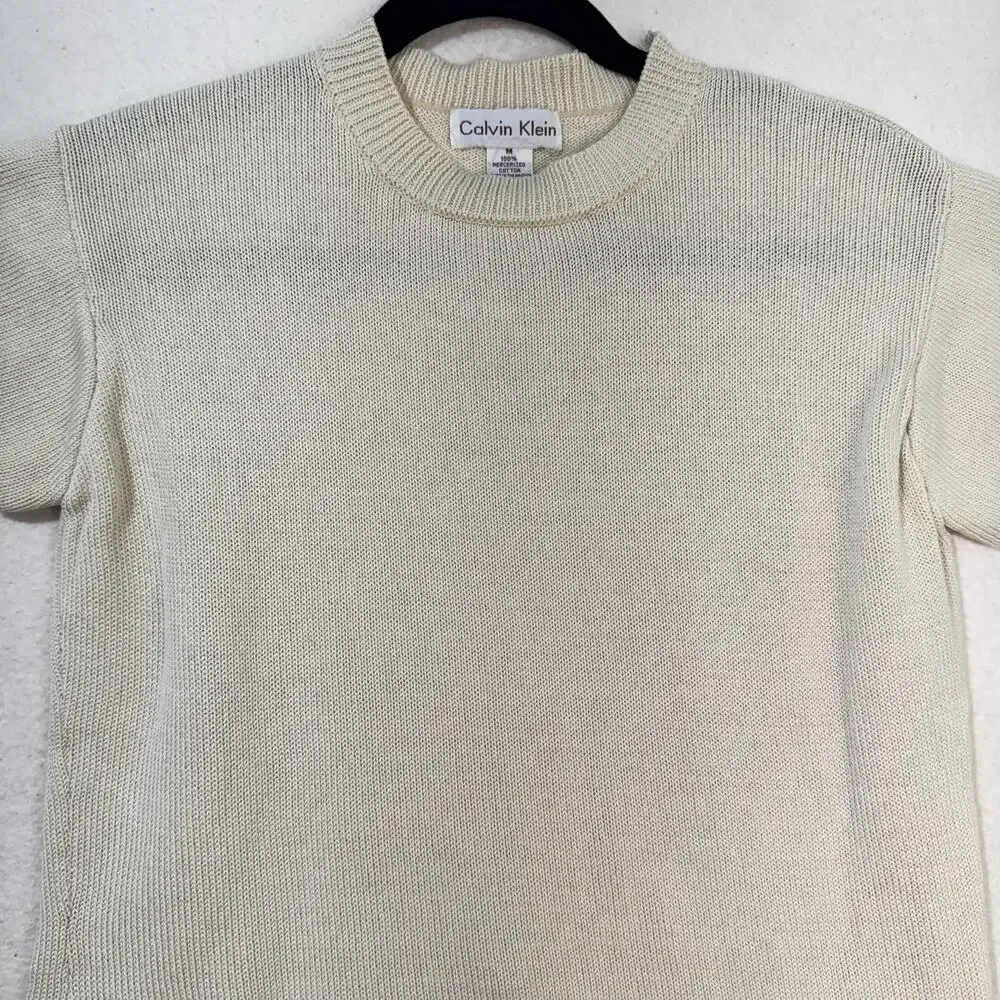Calvin Klein VTG Knit Mercerized Cotton Ivory Cream Sweater Blouse Size Medium - Picture 3 of 6